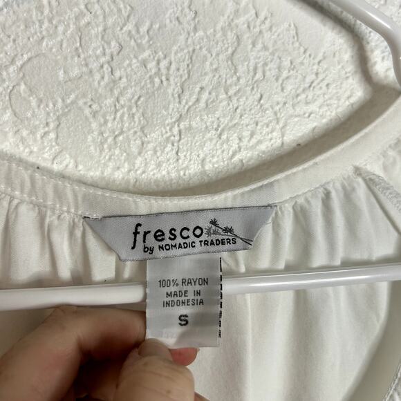 Fresco Eyelet Blouse Womens Size Small White Rayon - Picture 3 of 4